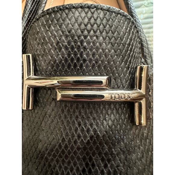 TOD'S Gommino Sliver Double T Leather Python Snake Effect Driving Shoes US 8 38 - Picture 6 of 9